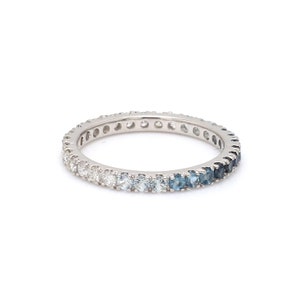 Blue sapphire topaz aquamarine half blue ombre half diamond eternity band in 14k 18k gold | Natural 2mm sapphire diamond stackable ring gold