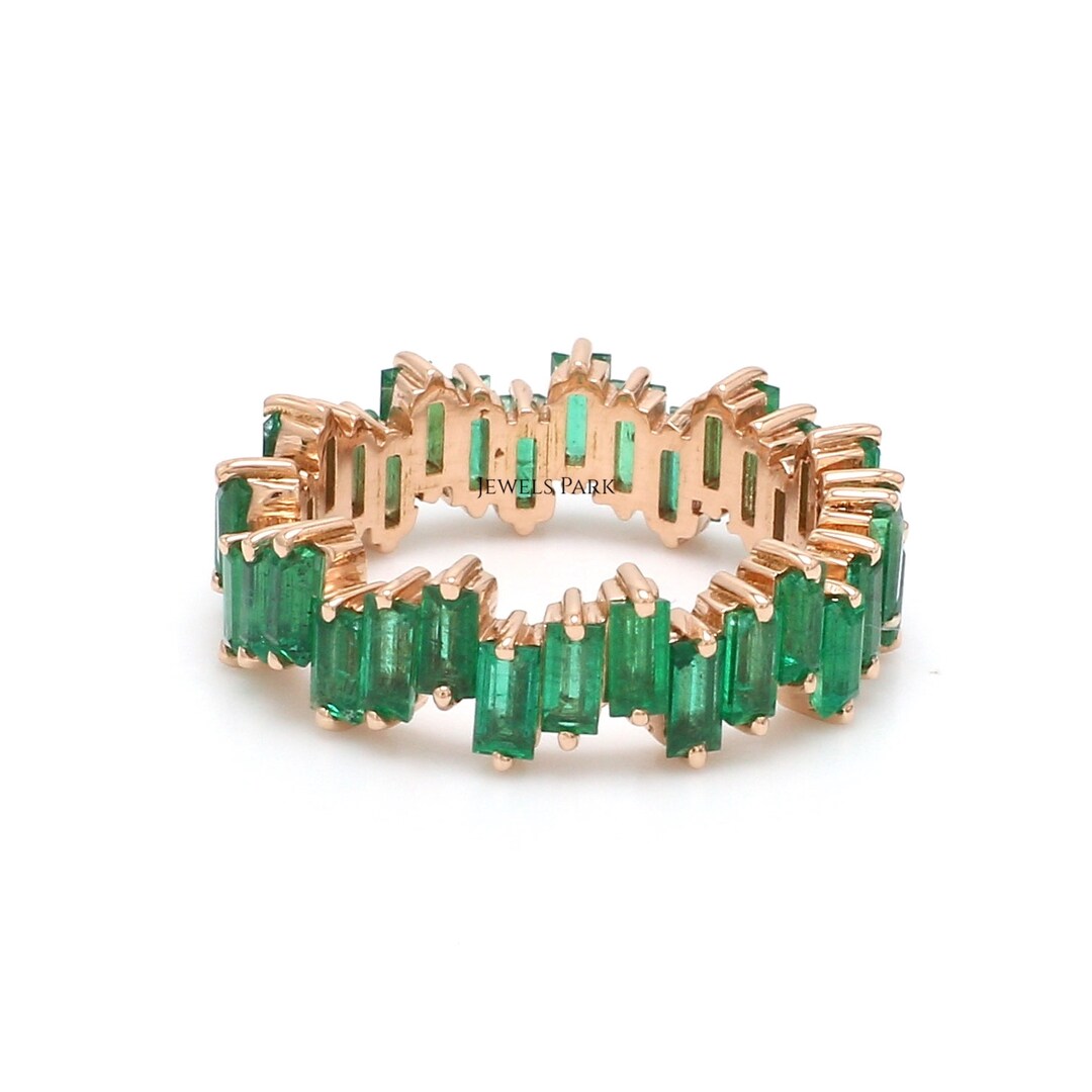 Emerald Eternity Band Ring 14K 18K Gold | Natural Baguette Cut Emerald ...