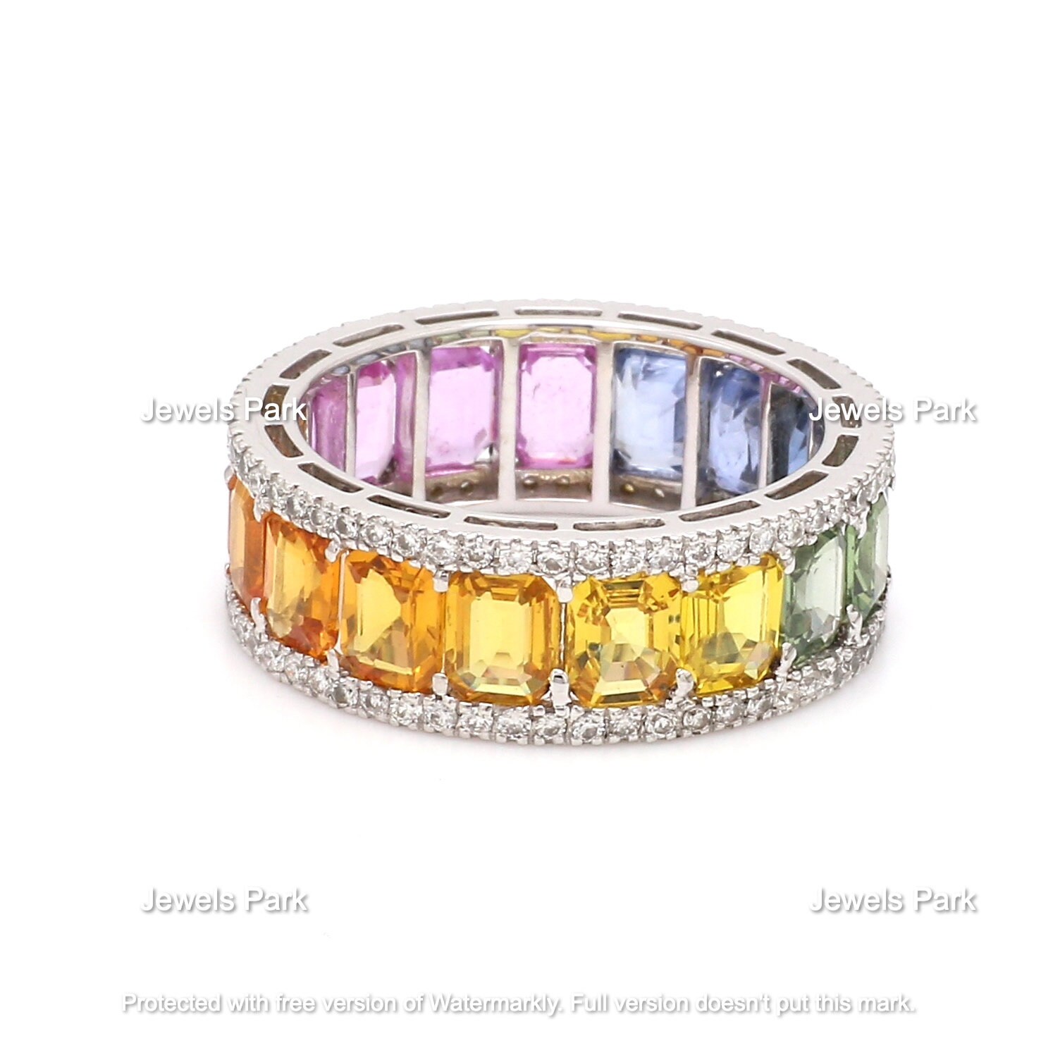 Rainbow emerald shop cut ring
