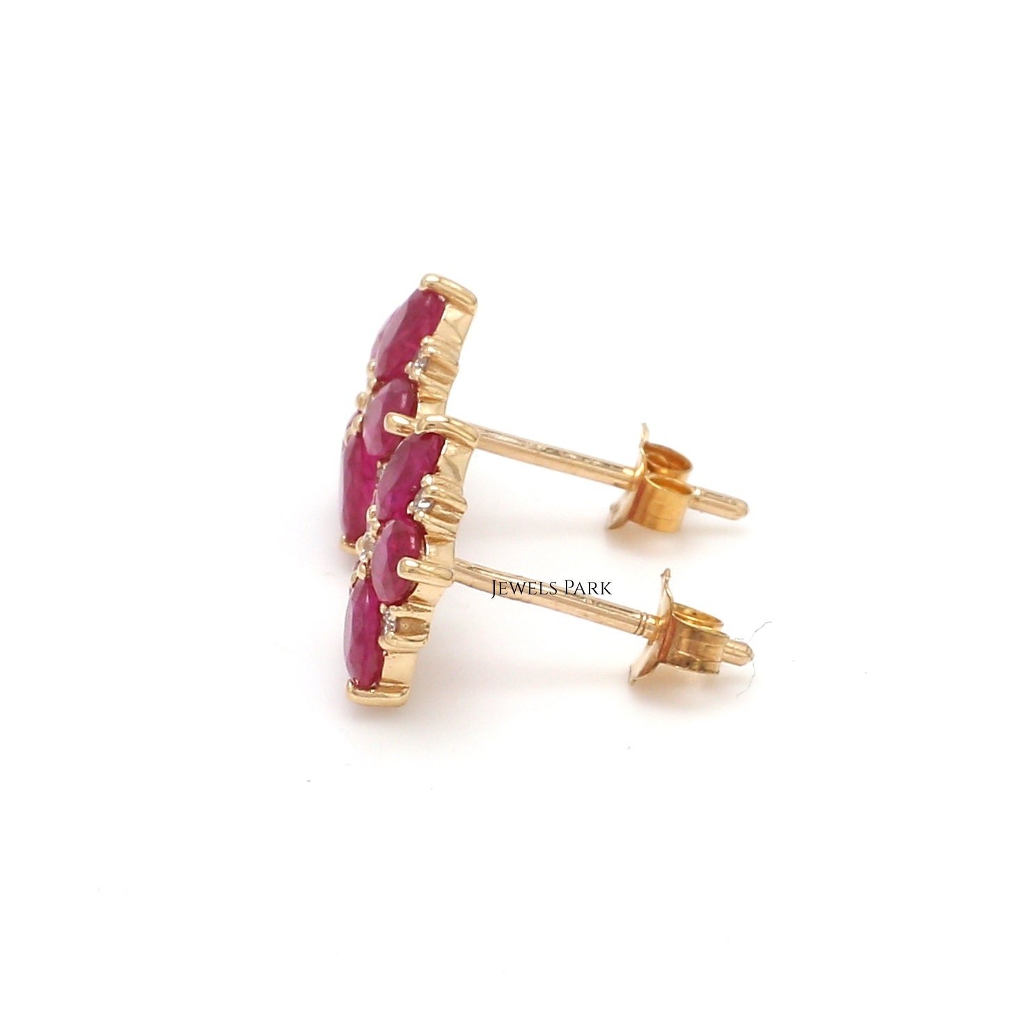 Ruby♥୨୧˙˳⋆﻿　　0118 Azlee Rich Small Ruby Studs - Earrings - Broken English
