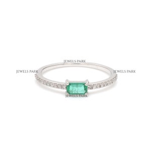 Emerald cut emerald thin diamond ring gold | Natural emerald cut emerald prong set diamond ring gold | Emerald octagon mini diamond ring