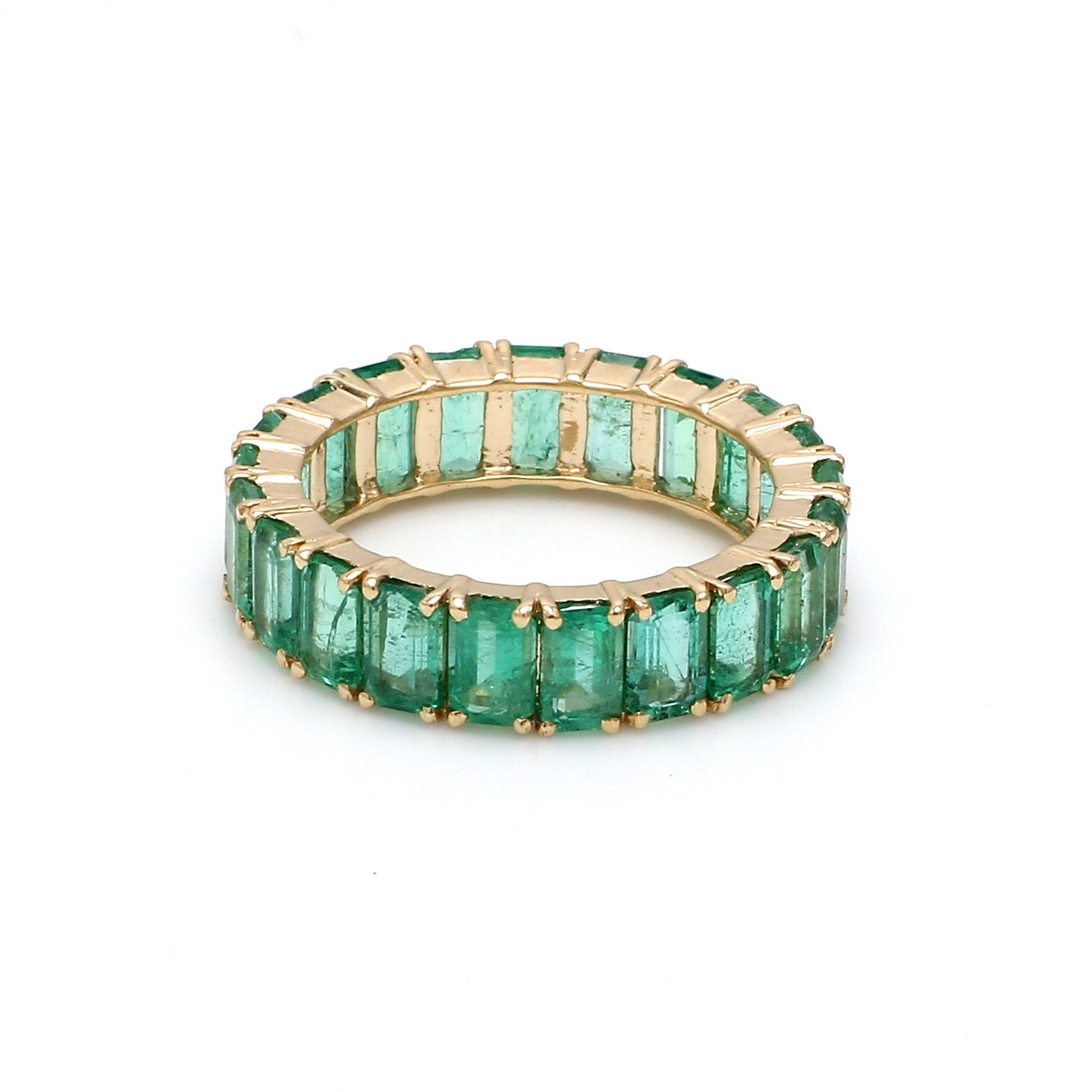 Emerald Eternity Band Emerald Cut Ring 14K Solid Gold | Natural Octagon ...