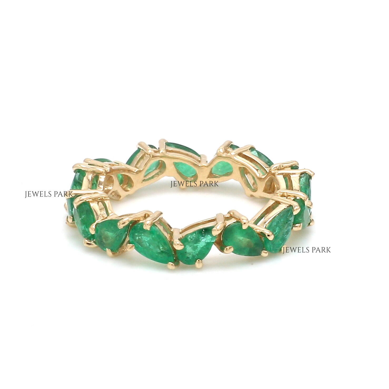 Real Emerald Pear Eternity Band Ring Gold | Natural 3-4CTW Emerald Pear ...