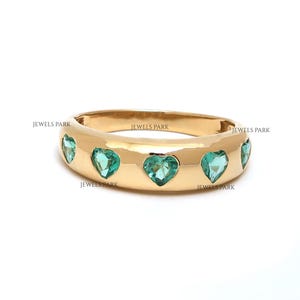 Emerald gold ring | Heart cut emerald dome gold ring | Emerald heart cut gold ring | Classic dinner cocktail ring | May birthstone gold ring