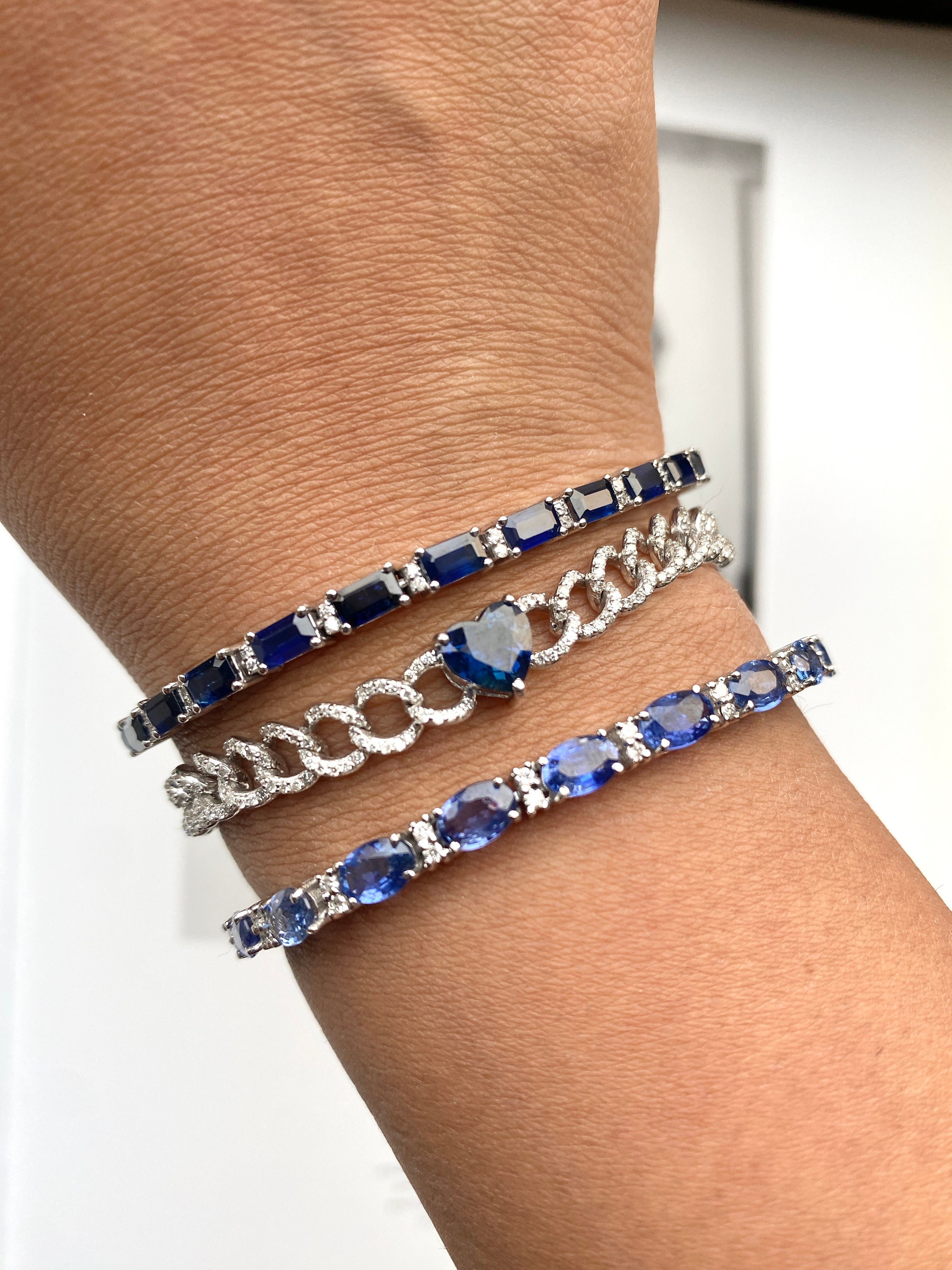 14k Prong Setting Diamond and Multi-Color Sapphire Tennis Bracelet – FERKOS  FJ