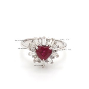 Ruby heart cut baguette cut diamond statement ring gold | Natural ruby red heart diamond ring gold | Red ruby diamond cocktail ring gold