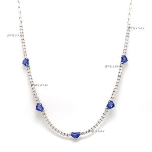 Blue sapphire heart diamond tennis necklace gold | Natural blue sapphire heart diamond necklace gold | Blue sapphire heart necklace gold
