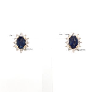 Blauer Saphir Diamant Mini Ovalschliff Ohrstecker Gold | Natürlicher blauer Saphir mini Ohrstecker gold | Blaue Saphir ovale Ohrringe Gold