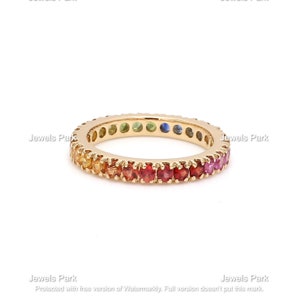 Rainbow sapphire multi sapphire eternity band ring in 14k 18k gold | 2.0 mm round natural rainbow sapphire pink sapphire rainbow ring gold