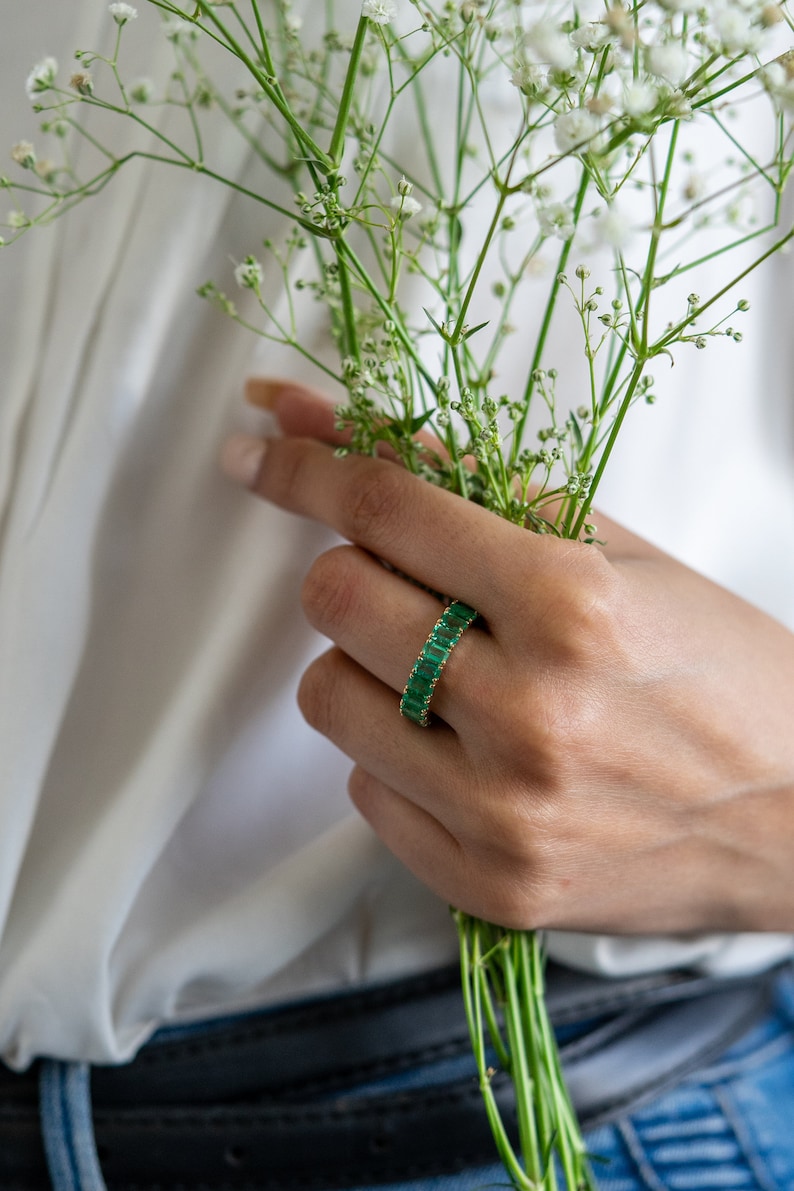 Emerald Eternity Band Emerald Cut Ring 14K Solid Gold | Natural Octagon ...