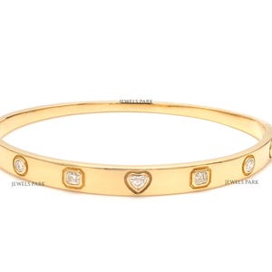 Diamond mix shape bar bangle gold | Natural diamond mix cut and shape bezel set gold bangle bracelet | Mix shape diamond bar bangle gold