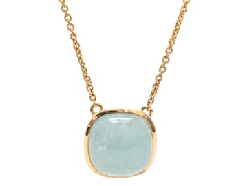 Aquamarine pendant necklace in 14k 18k gold | Bezel set milky aquamarine pendant with gold chain | march birthstone gift for her mimal aqua