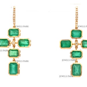 Smaragd Achteck Diamant Ohrringe Gold | Natürliche Smaragdschliff Smaragd Diamant Kreuz Ohrringe Gold | Smaragd Kreuz Ohrringe goldfarben
