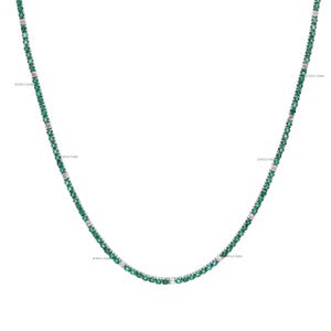 Emerald round diamond tennis necklace gold | Natural round emerald diamond prong set tennis necklace gold | Emerald round thin necklace gold