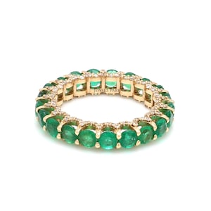 Real emerald eternity band ring gold | Natural emerald diamond ring gold | Emerald cut emerald eternity band ring | Emerald & diamond ring