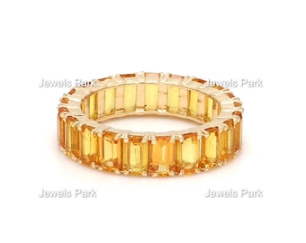 Yellow sapphire octagon cut emerald cut eternity band ring in 14k 18k gold | Natural yellow sapphire ring gold kanakapushyaragam stone ring