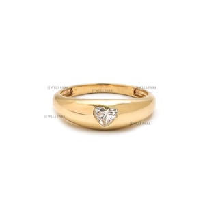 Natural diamond heart flush set chunky ring gold | Real 0.12 cts heart cut diamond bezel set gypsy ring pinky ring gold | Real diamond ring