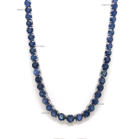 Buy Simulated Blue Sapphire Tennis Necklace 20 Inches in Silvertone at  ShopLC.