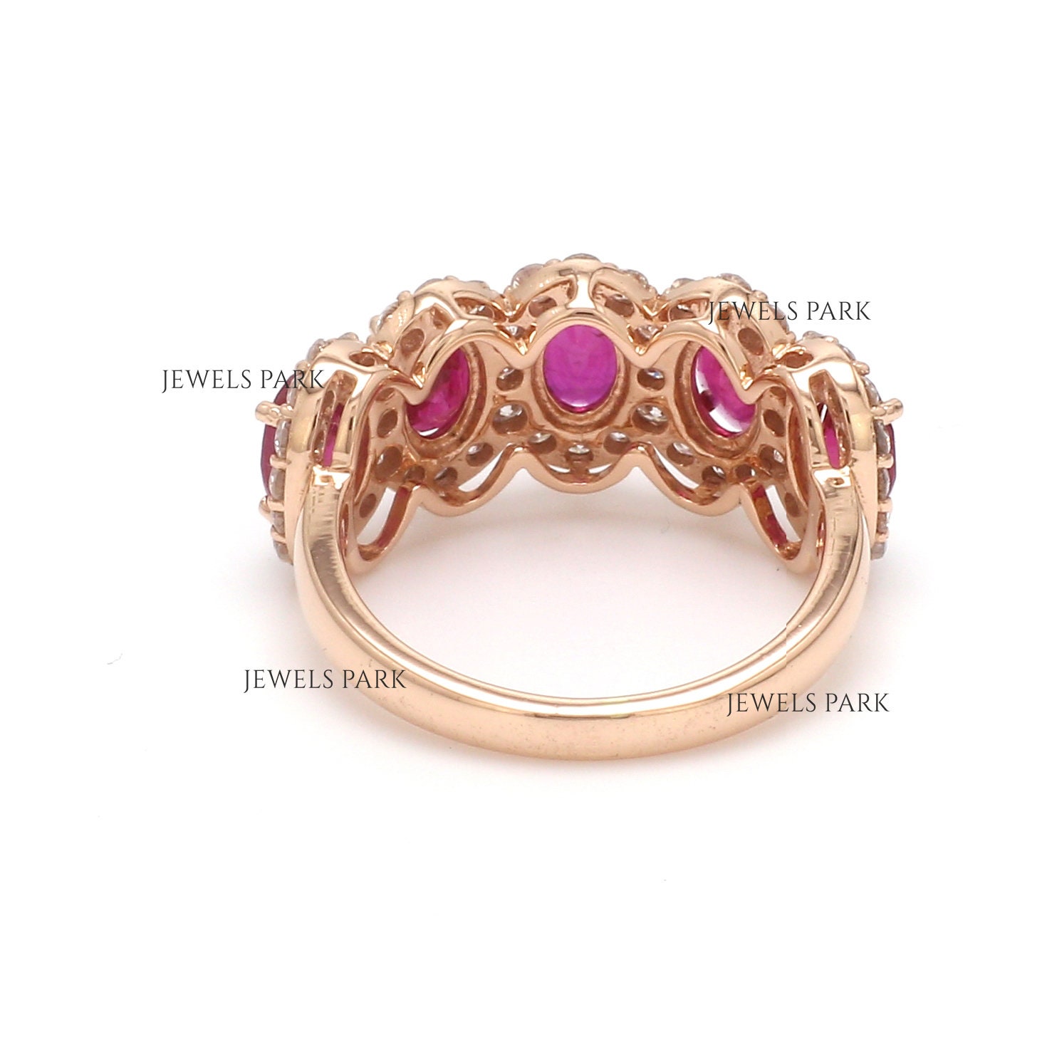 Real Ruby Diamond Oval Half Eternity Band Ring Gold | Natural Big Ruby ...