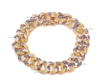 Blue yellow sapphire diamond cuban bracelet gold | Natural sapphire diamond cuban bracelet gold | Sapphire round diamond cuban chain gold