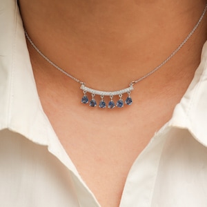 Blue sapphire diamond teardrop shape pendant gold | Natural 5x4MM ceylon blue sapphire pendant choker necklace | Blue sapphire pendant gold