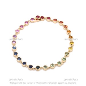 Regenbogen Saphir Lünette gesetzt Tennisarmband mit Rubin in 14k 18k Gold | Natürliches 3.5mm 5ct multi Saphir Rubin stapelbar Regenbogen Armband Gold