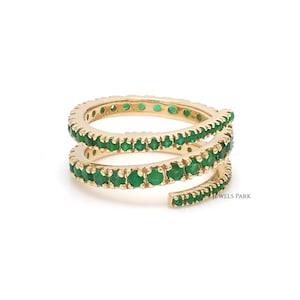 Emerald spring ring eternity band in gold | Natural emerald cut eternity band | Emerald piny ring gold | Birthstone ring | Emerald ring gold