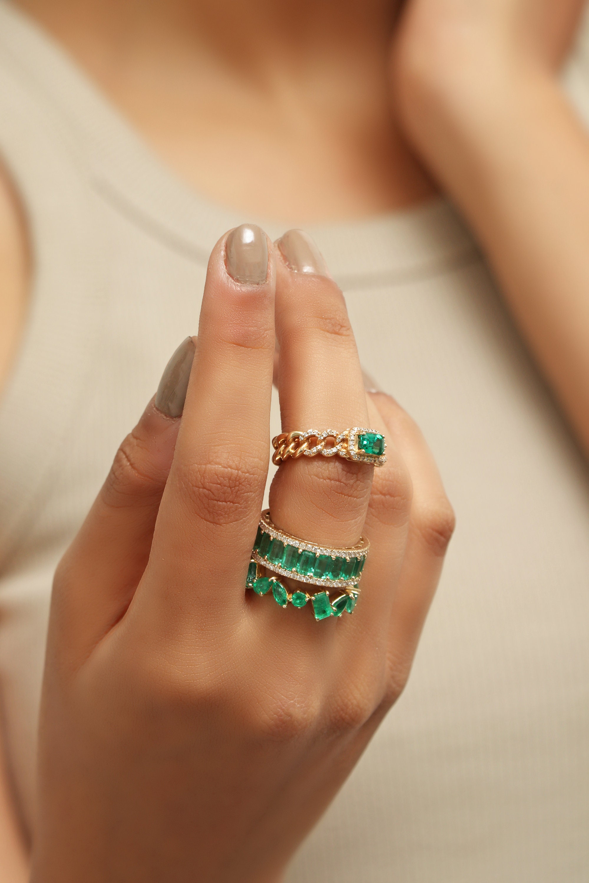 Natural Emerald Eternity Band Ring in 14k 18k Gold, Emerald Cut Mix ...