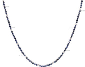 Collar de tenis con zafiro azul y diamantes en oro / Collar de tenis con zafiro azul natural y diamantes engastados en garras redondas en oro / Collar de zafiro en oro