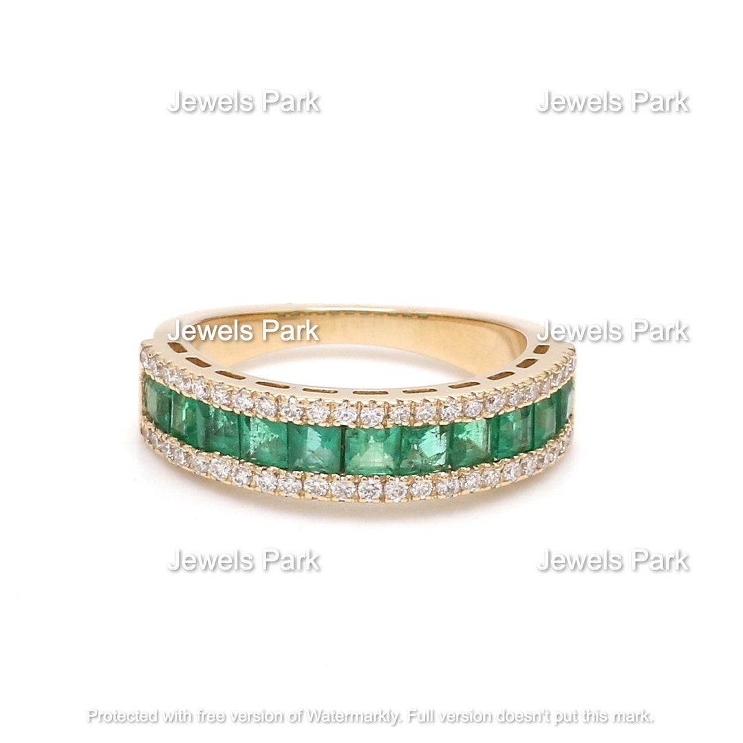 Emerald Eternity Band Ring With Diamonds | 14k Gold Anniversary Gift - Etsy