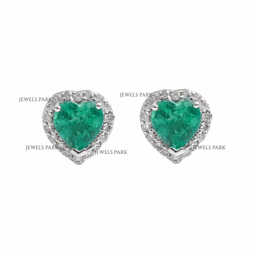 14k White Gold Round Emerald Heart Earrings E1625XW-05 | Moseley Diamond  Showcase Inc | Columbia, SC