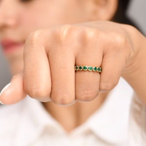 Antique emerald eternity band ring, Bezel set emerald eternity ring, 3MM round natural emerald ring gold, Real emerald eternity band gift