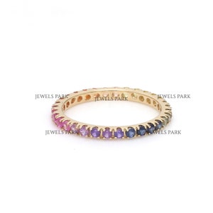 Rainbow sapphire eternity ring in gold | Natural multi sapphire pink sapphire gradient ombre rainbow ring gold | Rainbow thin eternity band