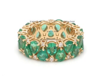 Emerald pear cut eternity band ring gold | Natural 6-7CTW pear shape emerald diamond eternity band ring gold | Emerald cut emerald ring gold