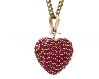 Real ruby heart pendant necklace gold | Natural pave set ruby heart pendant necklace gold | Heart necklace choker gold | Heart pendant gold