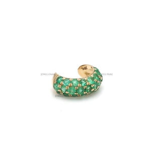 Emerald pave set ear cuff earrings gold | Natural emerald pave set ear cuff earrings gold | Statement cartilage earring gold | Emerald cuffs
