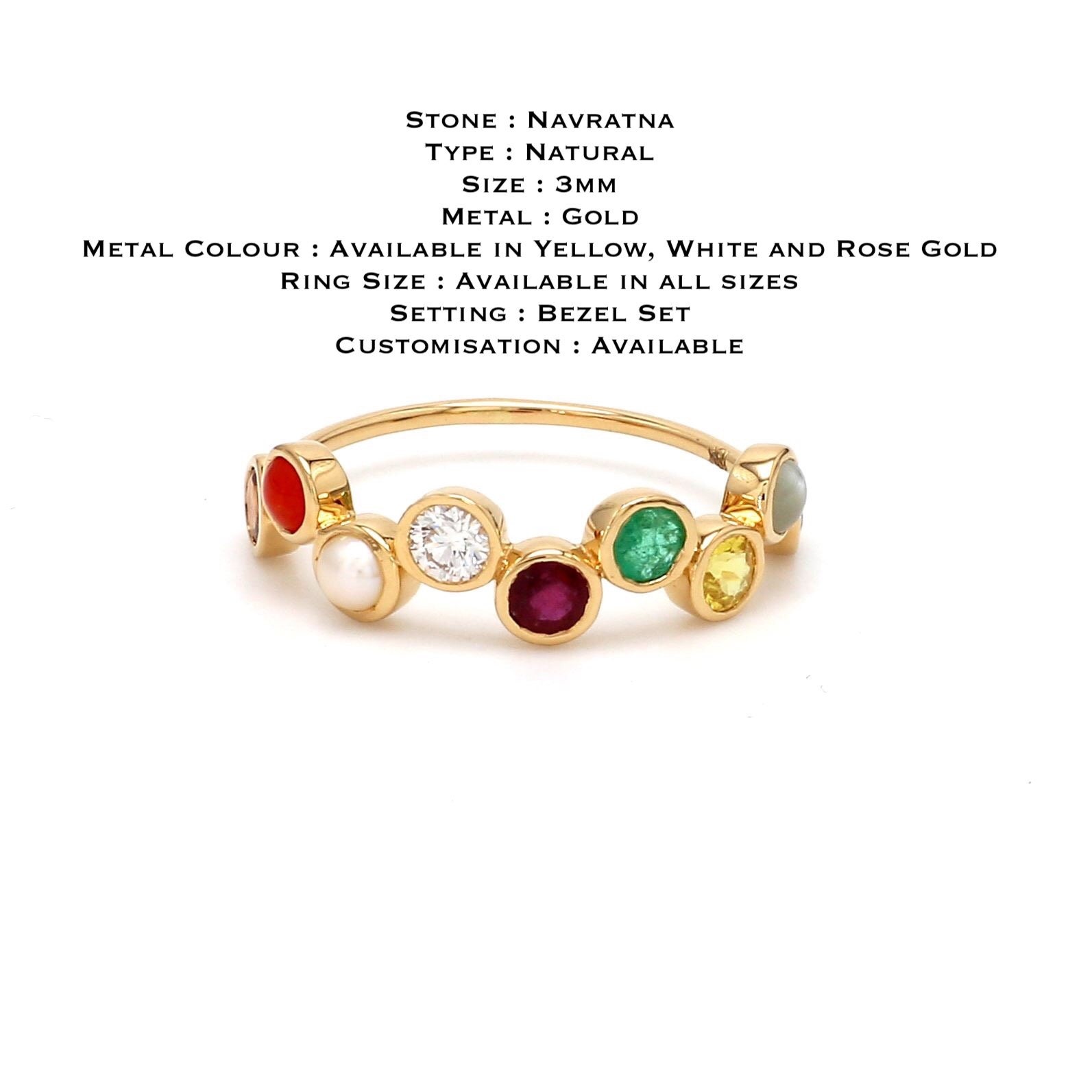 Navratna Ring / Gold Plated Round Ring Navratan Stone Ring Natural Lab  Certified 9 Gemstone Turtle Ring