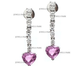 ホットピンクのハート型天然ラボグロウンサファイアスタッドピアス、2