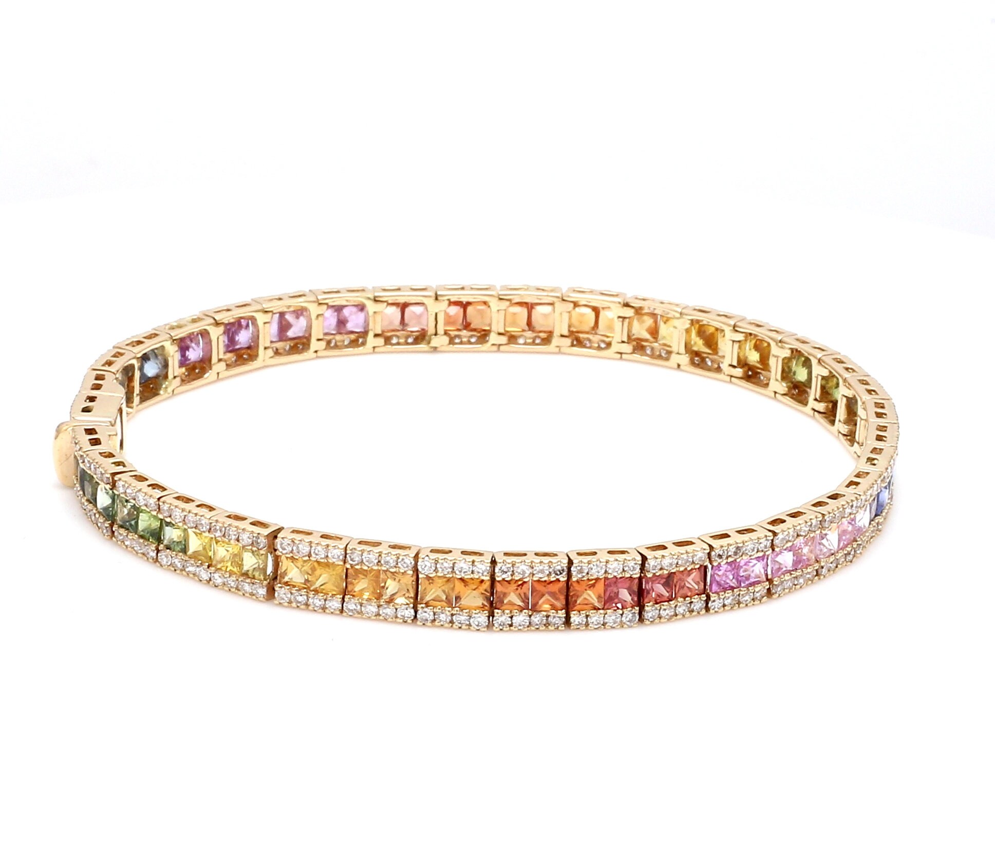 Rainbow Sapphire Princess Cut Channel Set Tennis Bracelet