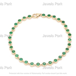 Natural emerald tennis bracelet in 14k 18k gold, 3mm 3-4ct bezel set emerald link chain bracelet gold, Green gemstone emerald bracelet gold