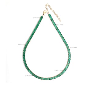 Emerald octagon tennis necklace gold | Natural emerald cut emerald tennis necklace gold | Real emerald vivid green tennis necklace in gold
