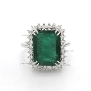 Real emerald cut emerald ring with diamond 14K gold | Big natural emerald ring gold | Emerald cut emerald ring | Vintage emerald ring
