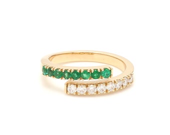 Anillo de eternidad de esmeralda natural y diamante en oro de 14 quilates y 18 quilates, Anillo giratorio de esmeralda de 2 mm en oro, Anillo de esmeralda verde en oro, Anillo listo para enviar