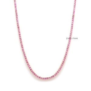 Pink sapphire tennis necklace gold | Natural 2MM pink sapphire choker necklace gold | Pink sapphire eternity necklace gold | Dainty layering