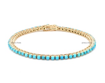 Genuine turquoise tennis bracelet gold | Natural 2.50MM round arizona turquoise tennis bracelet gold | Sleeping beauty tennis bracelet gold