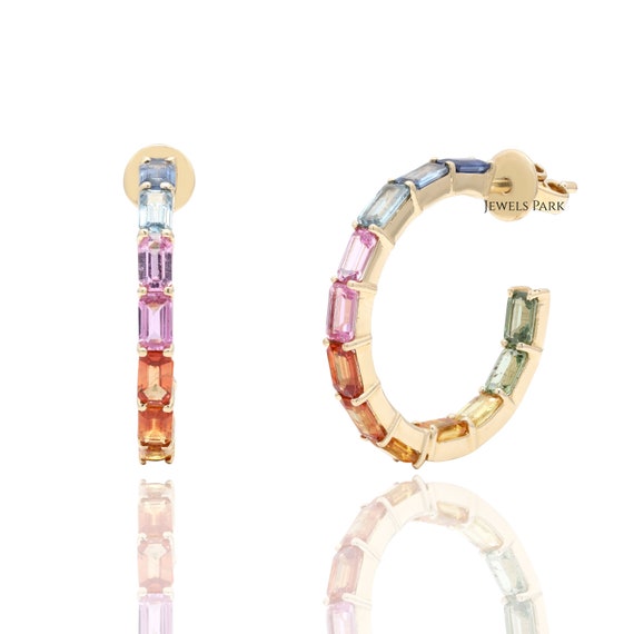Rainbow gold shop hoop earrings