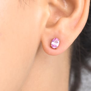 Roze saffier tandenset ovaal geslepen oorbel stekers goud | Natuurlijke 1,60 CT 7x5MM ovale roze saffier studs oorbellen goud | Roze saffier oorbellen