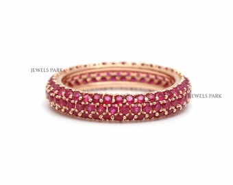 Ruby pave eternity band ring gold | Natural 1.50MM ruby thin eternity band ring | Ruby birthstone ring gold | Ruby wedding band promise ring