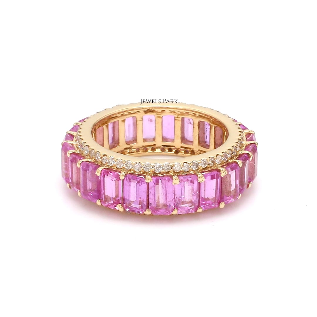 Pink Sapphire Emerald Cut Eternity Band Ring Gold Natural - Etsy