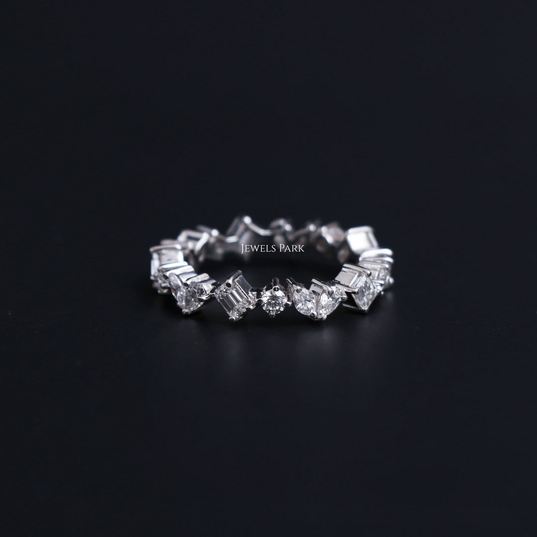 Real Diamond Mixed Shape Eternity Band Ring in Gold | Natural Emerald ...